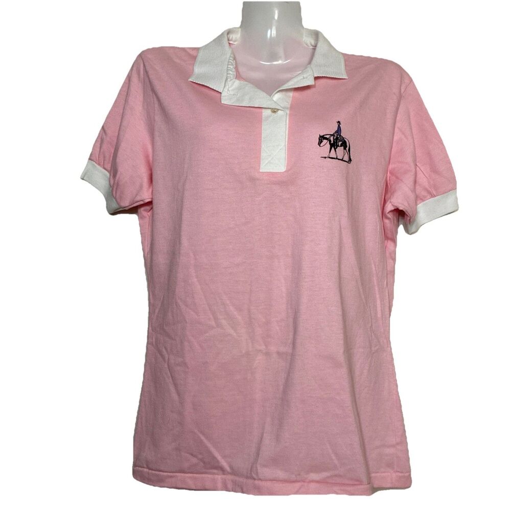 Vintage Casual Knits By Stedman Polo Shirt Pink Women's Equestrian Horse Riding